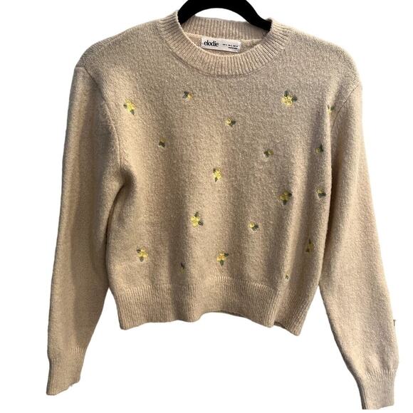 Elodie Cream Sweater with Dainty Yellow Flowers Size Small S - Picture 1 of 5